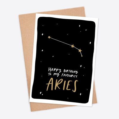 Feliz cumpleaños a mi tarjeta favorita de signo de estrella de cumpleaños de Aries