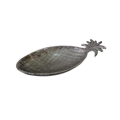 Tablett - Ananas - Dekoration - Metall - Silber Antik - 34cm Länge