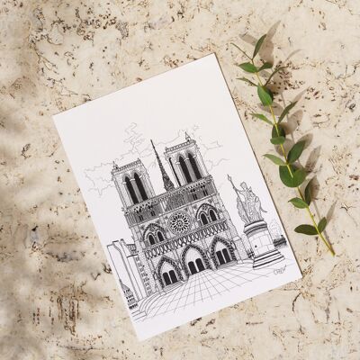Confezione da 10 cartoline di Notre Dame in bianco e nero