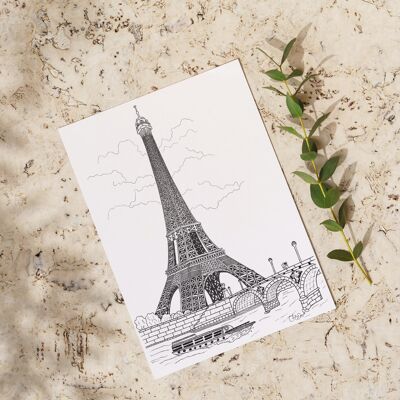 Confezione da 10 cartoline della Torre Eiffel in bianco e nero