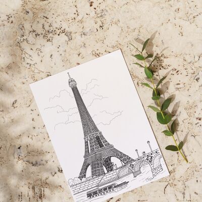 Confezione da 10 cartoline della Torre Eiffel in bianco e nero