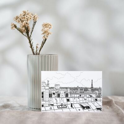 Packen Sie 10 Schwarzweiß-Postkarten mit den Dächern von Paris