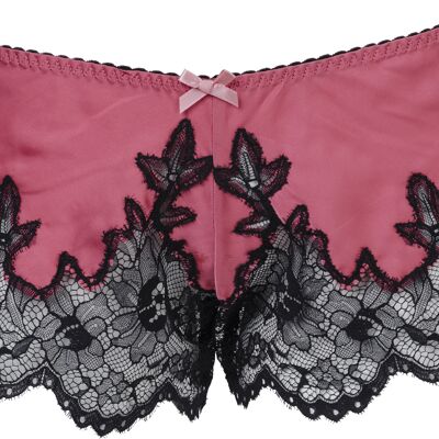 Fuchsia satin shorty with inlaid black lace