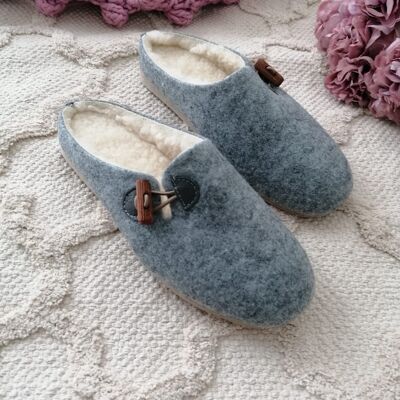 Grey Felt Mules