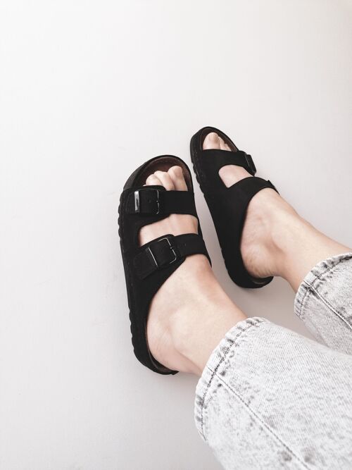 Black Nubuck Leather Sandals