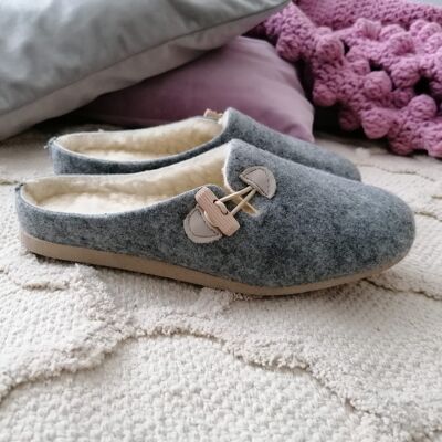 Felt Mule Slippers with Cream Details