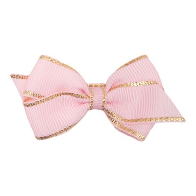 VIOLA – Lille flad 6 cm. sløjfe med guld kant - pearl pink lyseroed