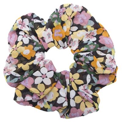 Chiffon scrunchie i multicolour med blomster