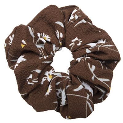 Crepe scrunchie i brun med blomster