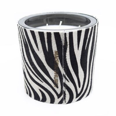 CANDLE IN ZEBRA COWHIDE - 3 WICKS - FRENCH LEATHER 🇫🇷