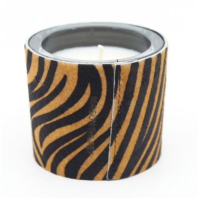 ORANGE ZEBRA COWHIDE CANDLE - 1 WICK - FRENCH LEATHER 🇫🇷