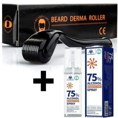 LB PRODUCTS - Beard / Derma Roller + Sanitizer 100ml - Spray désinfectant - Stimule la croissance de la barbe - Soin de la barbe - Emballage stérile - 0,5 mm