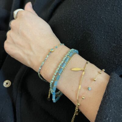 Stahlkettenarmband mit emailliertem Halbedelstein Strass