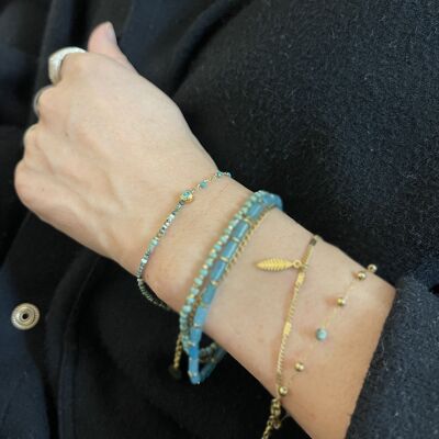 Steel chain bracelet enamelled semi-precious stone rhinestone