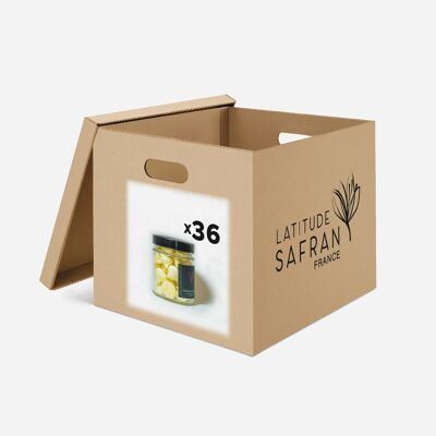 Schachtel mit 36 Gläsern Safran-Baiser