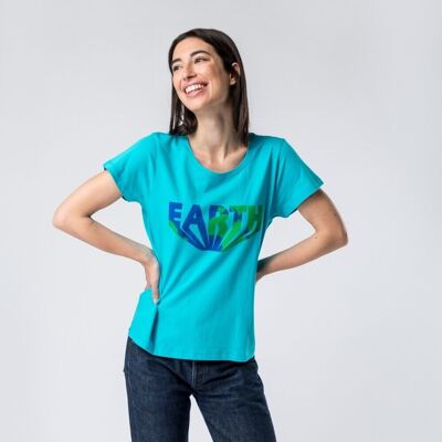 Seiko Türkisfarbenes T-Shirt aus Bio-Baumwolle, Fair-Trade-Produkt