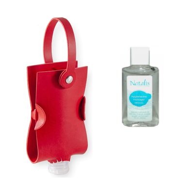 Distributeur rouge avec gel hygiénique pour les mains