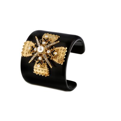 Bracelet en plexiglas noir avec croix de Malte