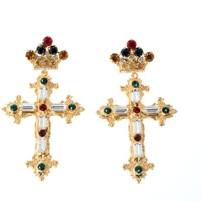 Drop earrings with Latin Goth crosses