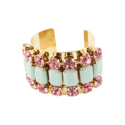 Pulsera placa menta y cristales rosas