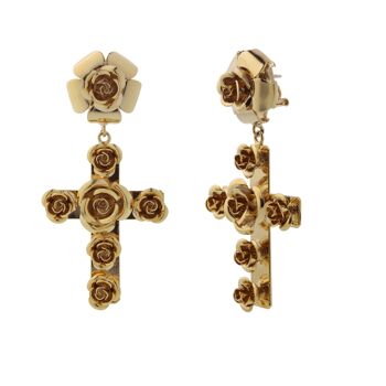 Boucles d'oreilles pendantes avec croix latines et roses
