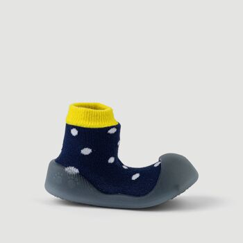 Chaussons bébé Big Toes modèle Chameleon Polka Navy en coton qui change de couleur 1