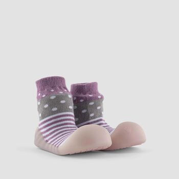 Chaussons bébé Big Toes modèle Caméléon Lilas Polka en coton qui change de couleur 2