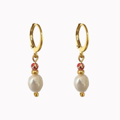 Earrings pearl red gold
