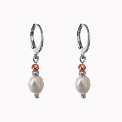 Earrings pearl red silver