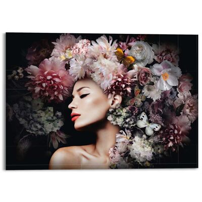 Acryl Art Mujer con sombrero de flores 140x100 cm