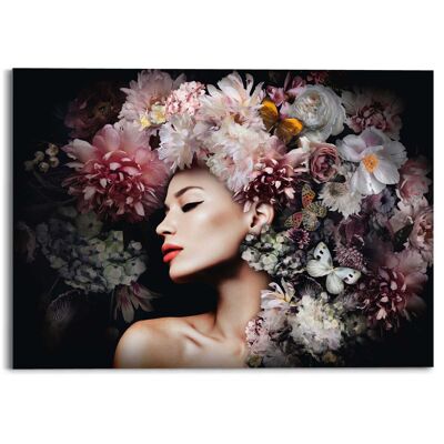 Acryl Art Frau mit Blumenhut 70x50 cm