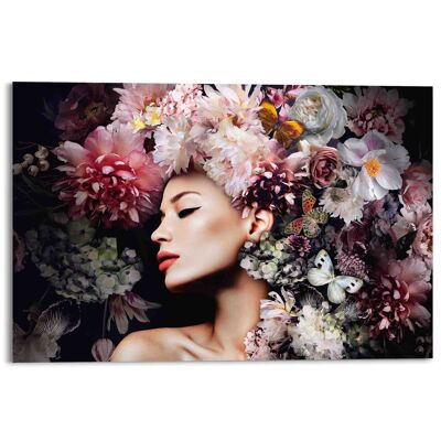 Acryl Art Frau mit Blumenhut 120x80 cm