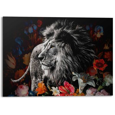Alu Art Lion in Flowers 140x100 cm