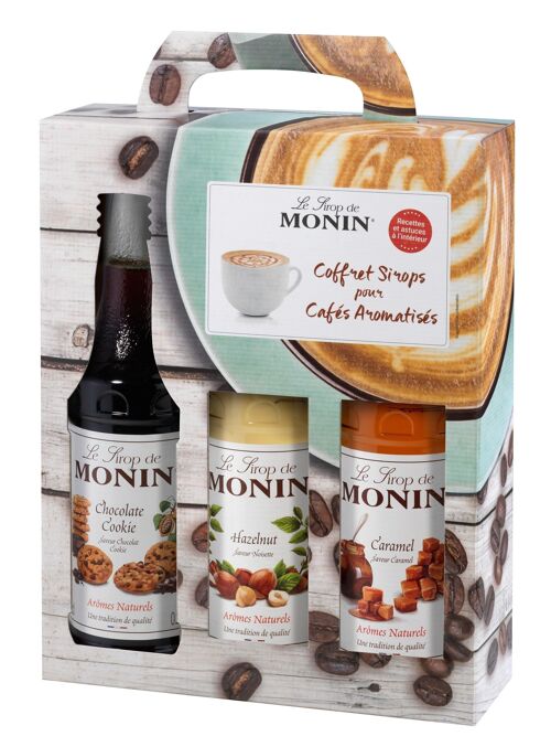 Coffret cadeau Café MONIN pour aromatiser vos boissons de fête des mères - Arômes naturels -  3x25cl