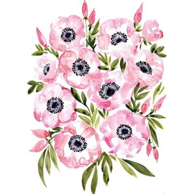 Rosana Laiz (Pink Anemones Watercolor Bouquet) , 40 x 50cm , PPR43875