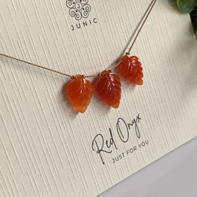 Silk Cord Necklace Red Onyx Leaf3