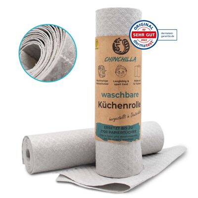 Washable kitchen roll with 12 sponge cloths dishcloth in gray