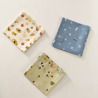 Set of 3 fabric handkerchiefs - madeleine & raymond collection