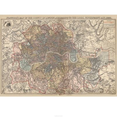 Stanfords Map of the County of London (1888) , 60 x 80cm , PPR51125