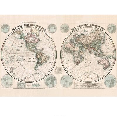 Stanfords Eastern and Western Hemispheres Map (1877) , 60 x 80cm , PPR51126