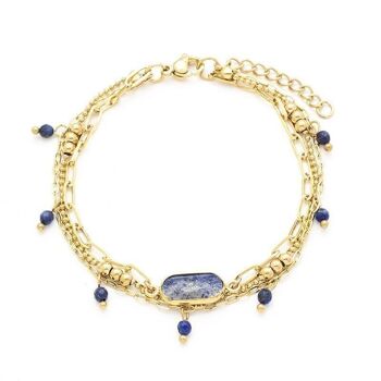 Bracelet acier hexagone pierre semi-précieuse lapis-lazuli