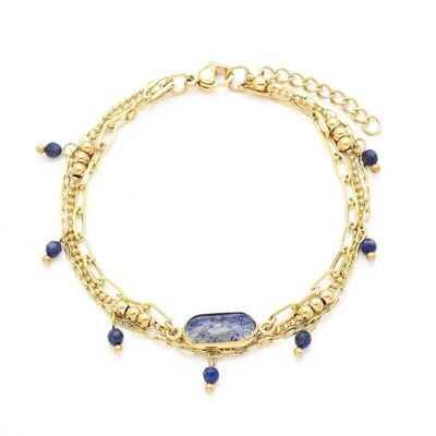 Steel bracelet hexagon semi-precious stone lapis lazuli