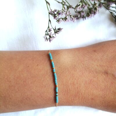 Bracelet minimaliste Charline bleu turquoise et or