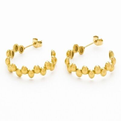 Steel hoop earrings with alternating balls