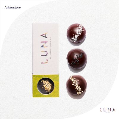 Scatola Lune Matcha al Cocco Fondente - 3 Lune di Cioccolato Vegano