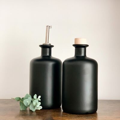 Schwarzglasflaschen-Olivenöl-Essig-Ausgießer-Vorratsflasche-300ml-500ml-26 - Medium - 500ml