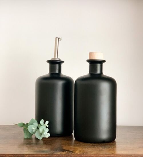 black-glass-bottles-olive-oil-vinegar-pourer-storage-bottle-300ml-500ml-104 - 2 x Medium