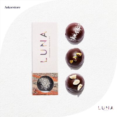 Caja Lunas de Coco y Avellana Rosa - 3 Lunas de Chocolate Veganas