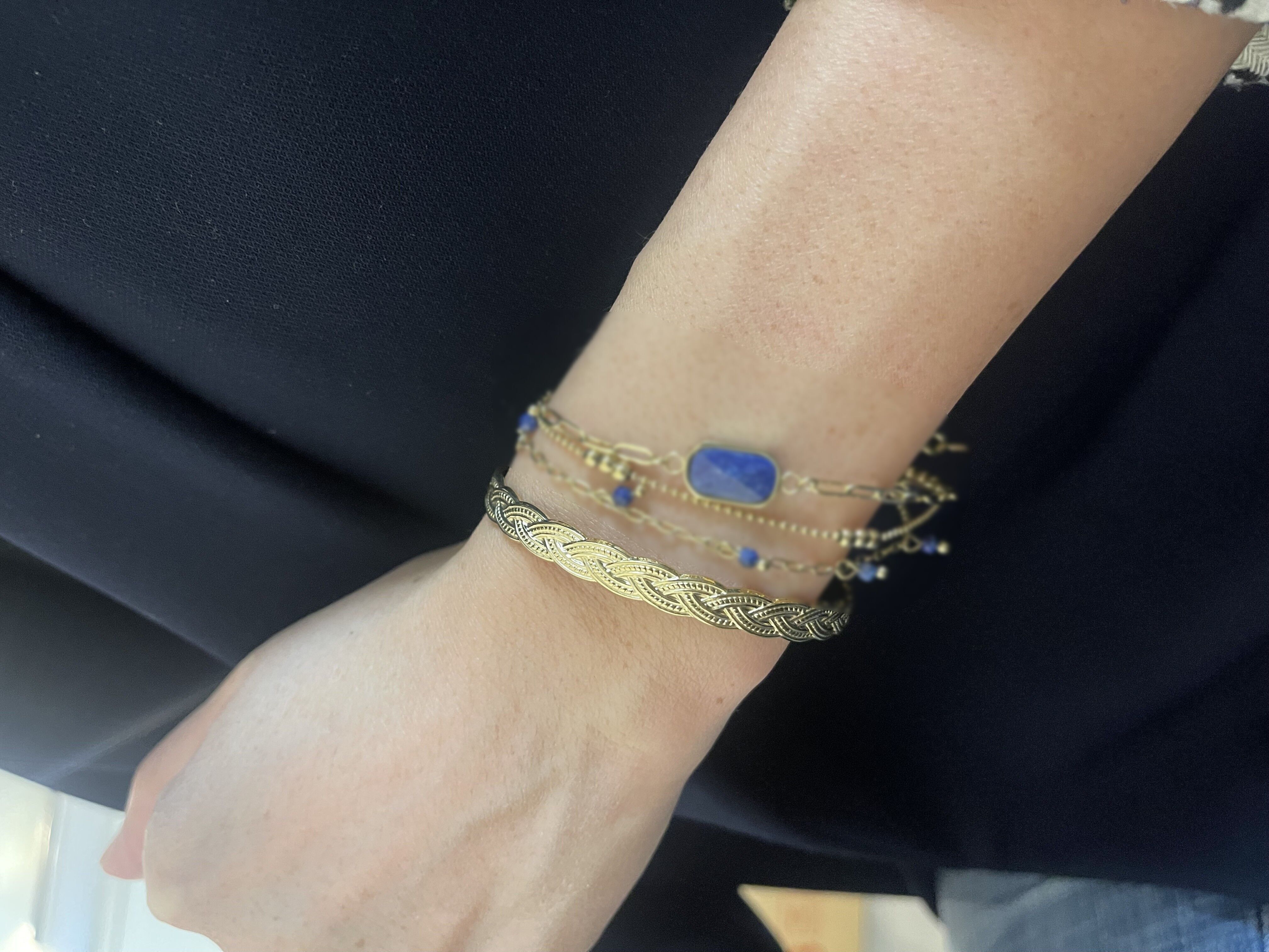 Pulsera esclava de acero trenzado con cadena ajustable