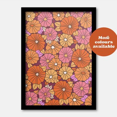 70s flower print Brown A3